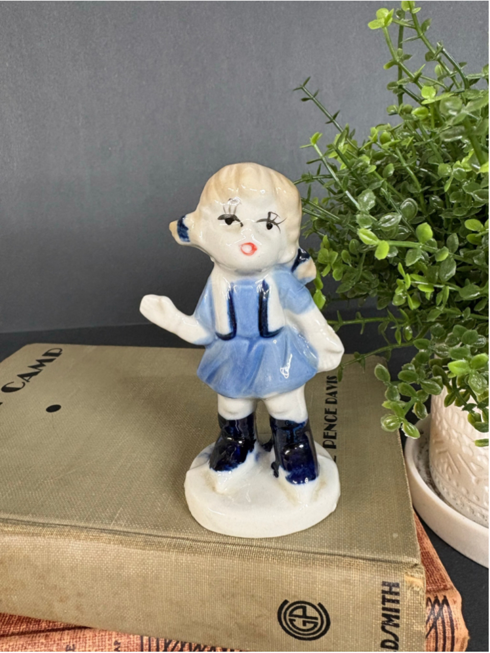 Vintage Delft Porcelain Girl Figurine Blue and White